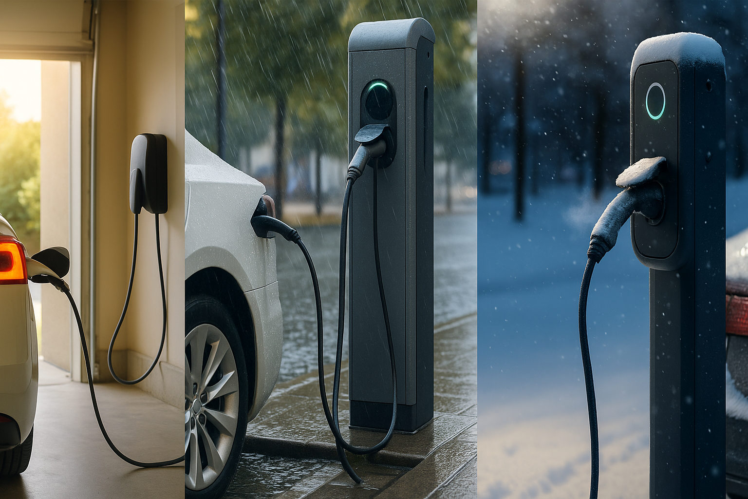 Зарядка в гараже и на улице круглый год: дождь, жара, мороз